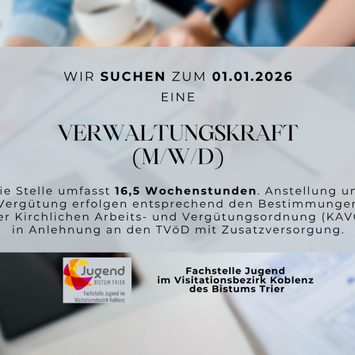 Plakat mit Informationen zur Stellenausschreibung als Verwaltungskraft